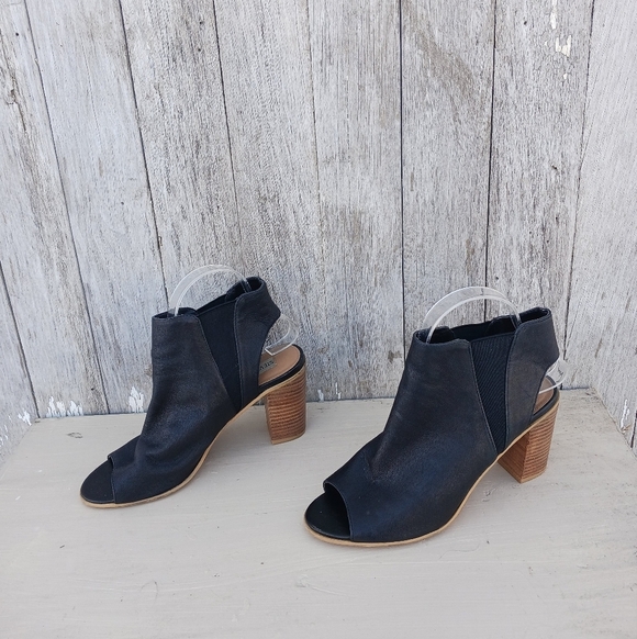 Steve Madden Womens 7.5M Nobel Block Heels Black Leather Open Toe Ankle Boot - Picture 3 of 10